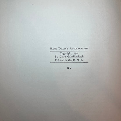 Mark Twain's Autobiography - Mark Twain - October Printing - 1st Edition - 2 Volume Set - 1924