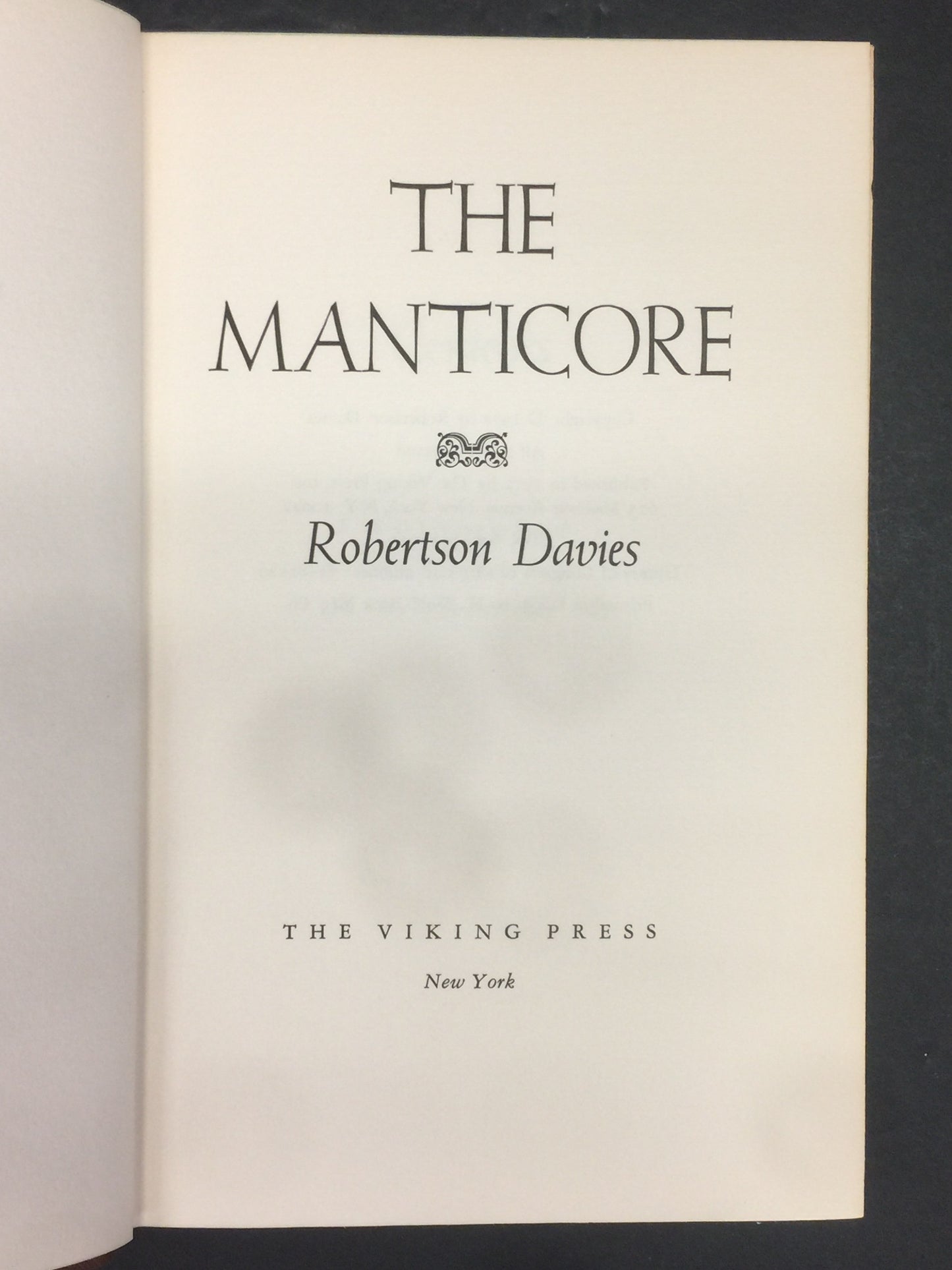 The Manticore - Robertson Davies - 1st Edition - 1972
