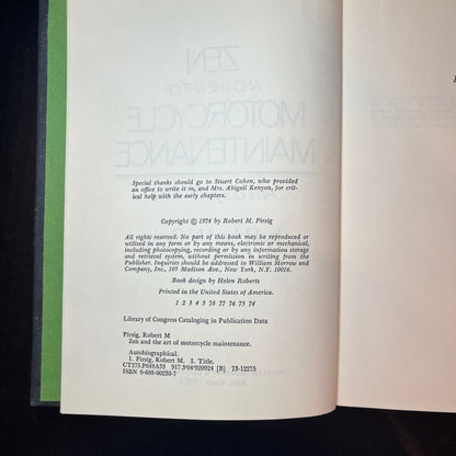 Zen and the Art of Motorcycle Maintenance - Robert M. Pirsig - 1st Edition - 1947