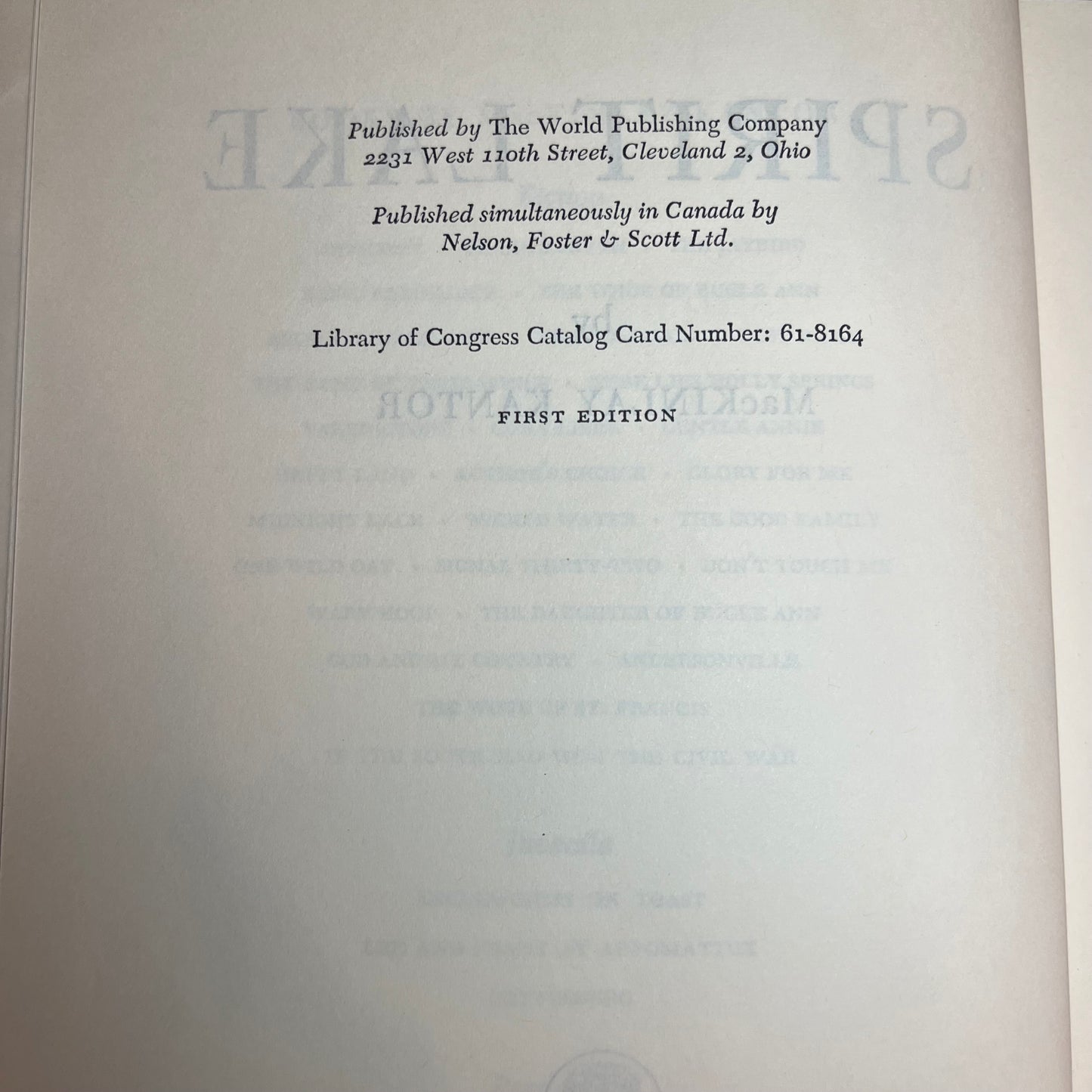 Spirit Lake - Mackinlay Kantor - 1st Edition - 1961