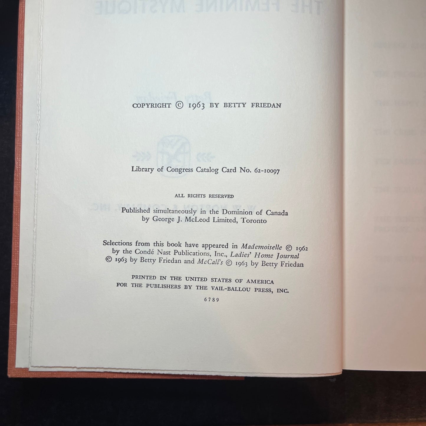 The Feminine Mystique - Betty Friedan - 6th Print - 1963