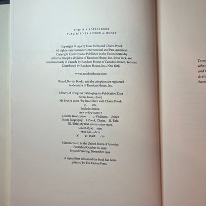 My First 79 Years - Isaac Stern with Chaim Potok - Signed Copy - 1999