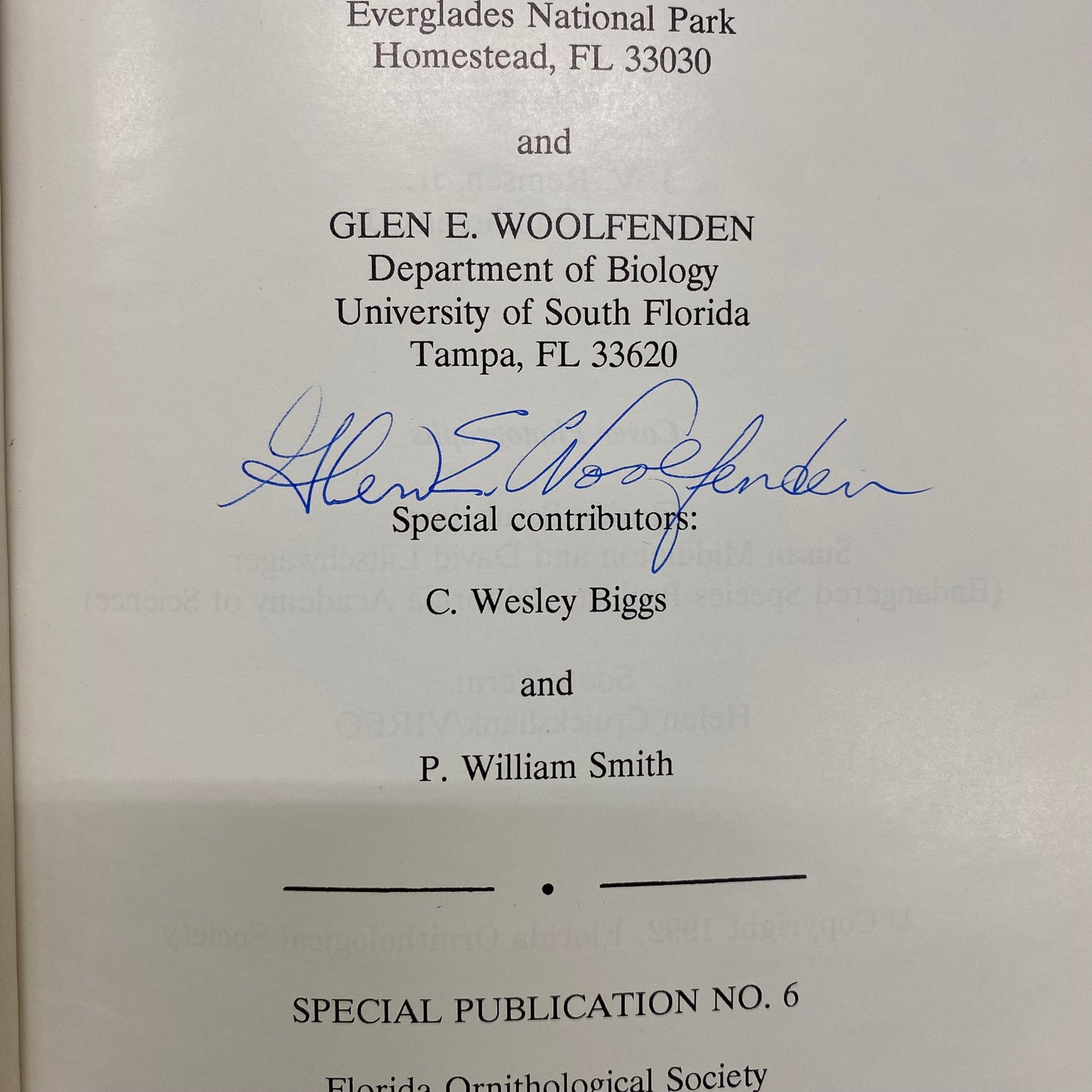 Florida Bird Species - William B. Robertson, Jr. and Glen E. Woolfenden - Signed - 1992