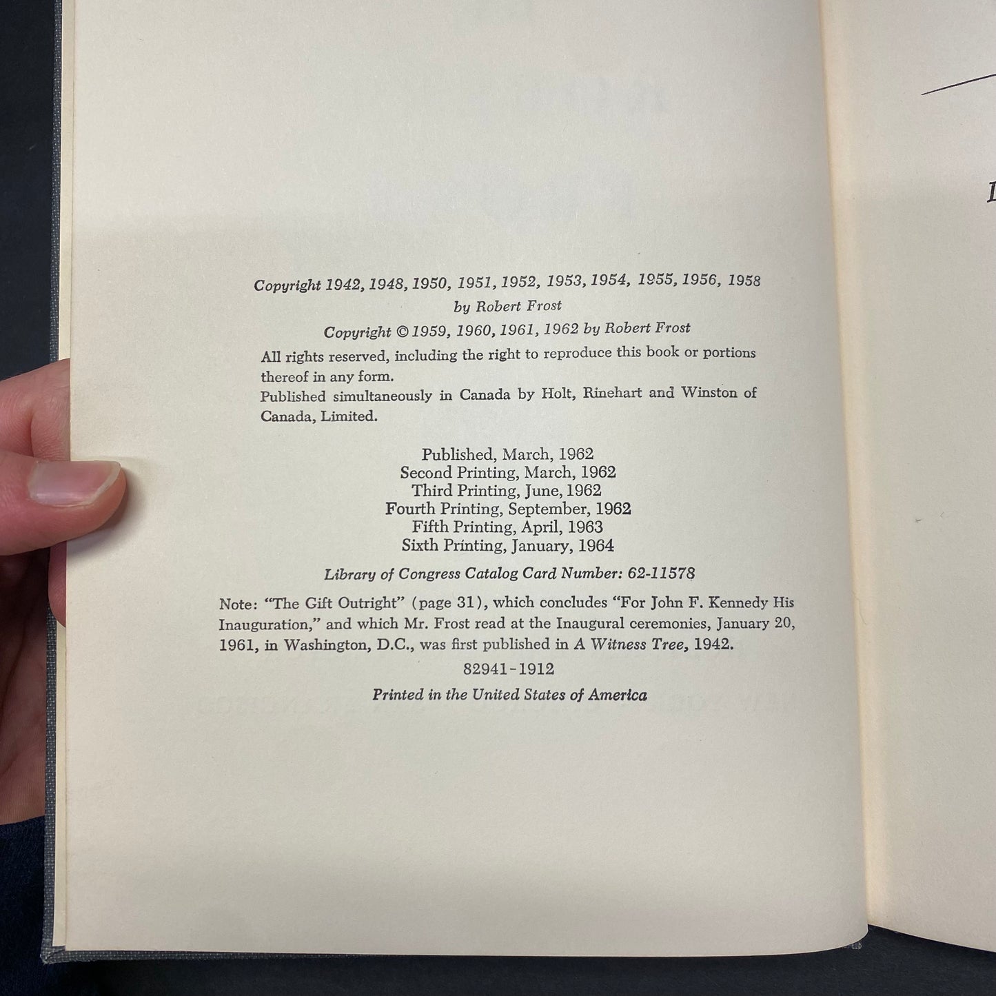 In The Clearing - Robert Frost - 6th Print - 1964