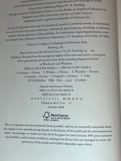 Harry Potter and the Sorcerer's Stone - J.K. Rowling - Special Anniversary Edition - 2008