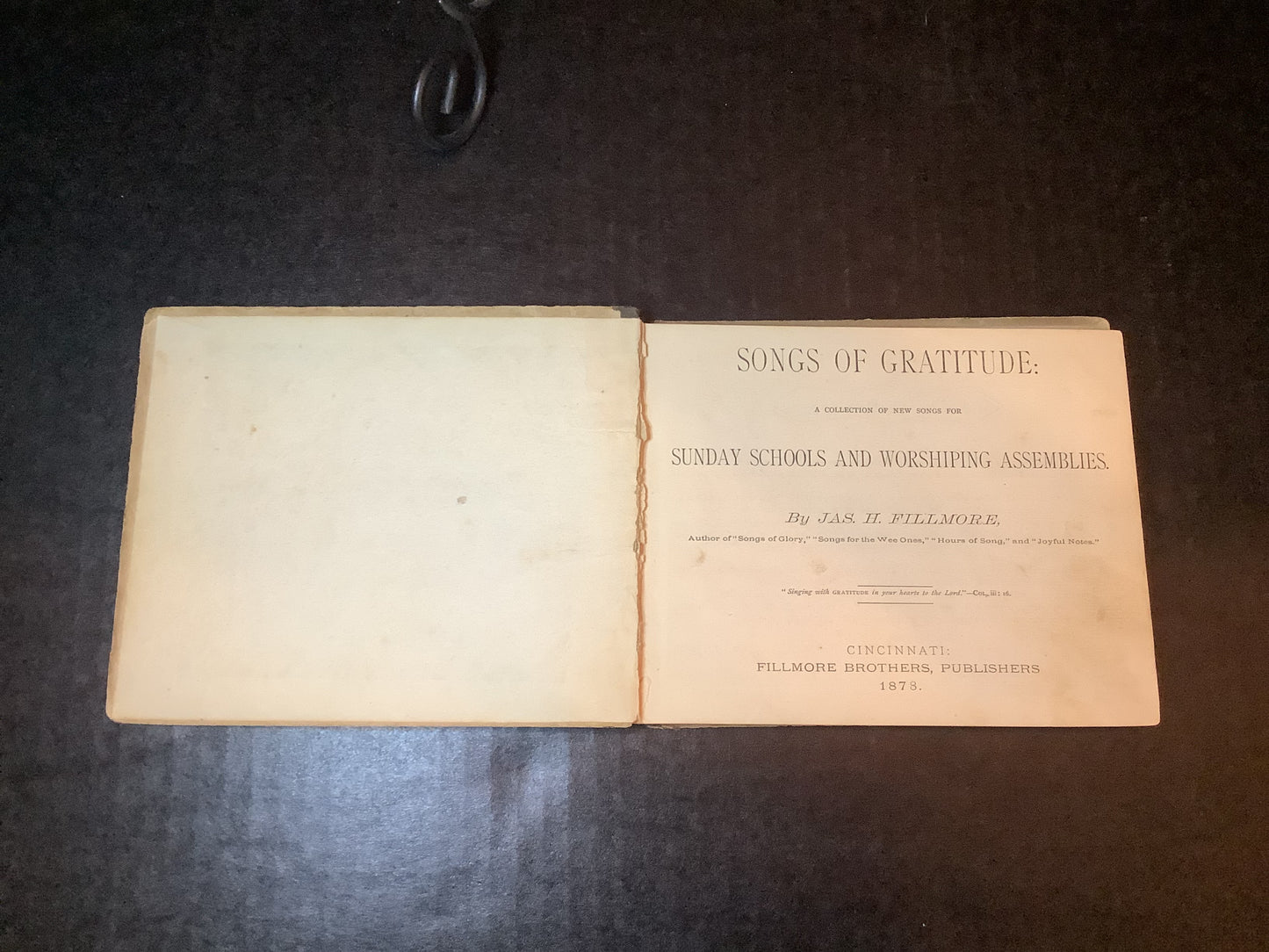 Songs of Gratitude - Jas. H. Fillmore - 1878