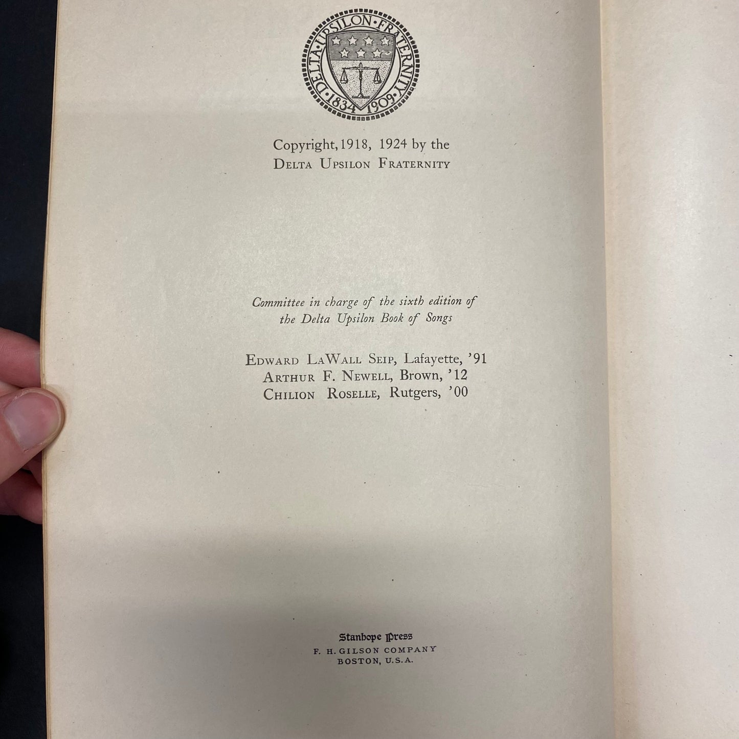 Delta Upsilon Book of Songs - Delta Upsilon Fraternity - 1924