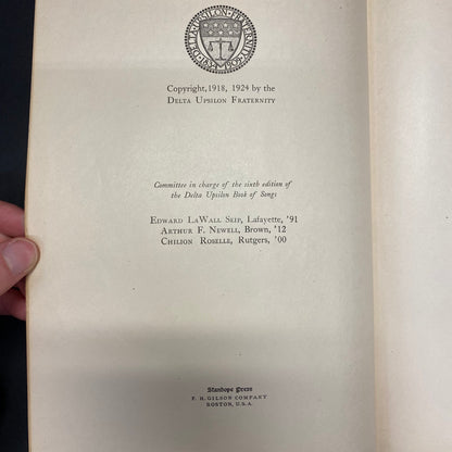 Delta Upsilon Book of Songs - Delta Upsilon Fraternity - 1924