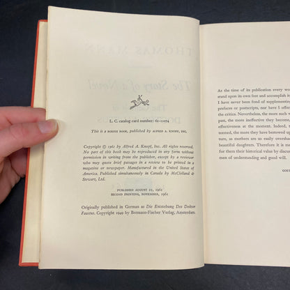 The Story of a Novel: The Genesis of Doctor Faustus - Thomas Mann - 2nd Print - 1961