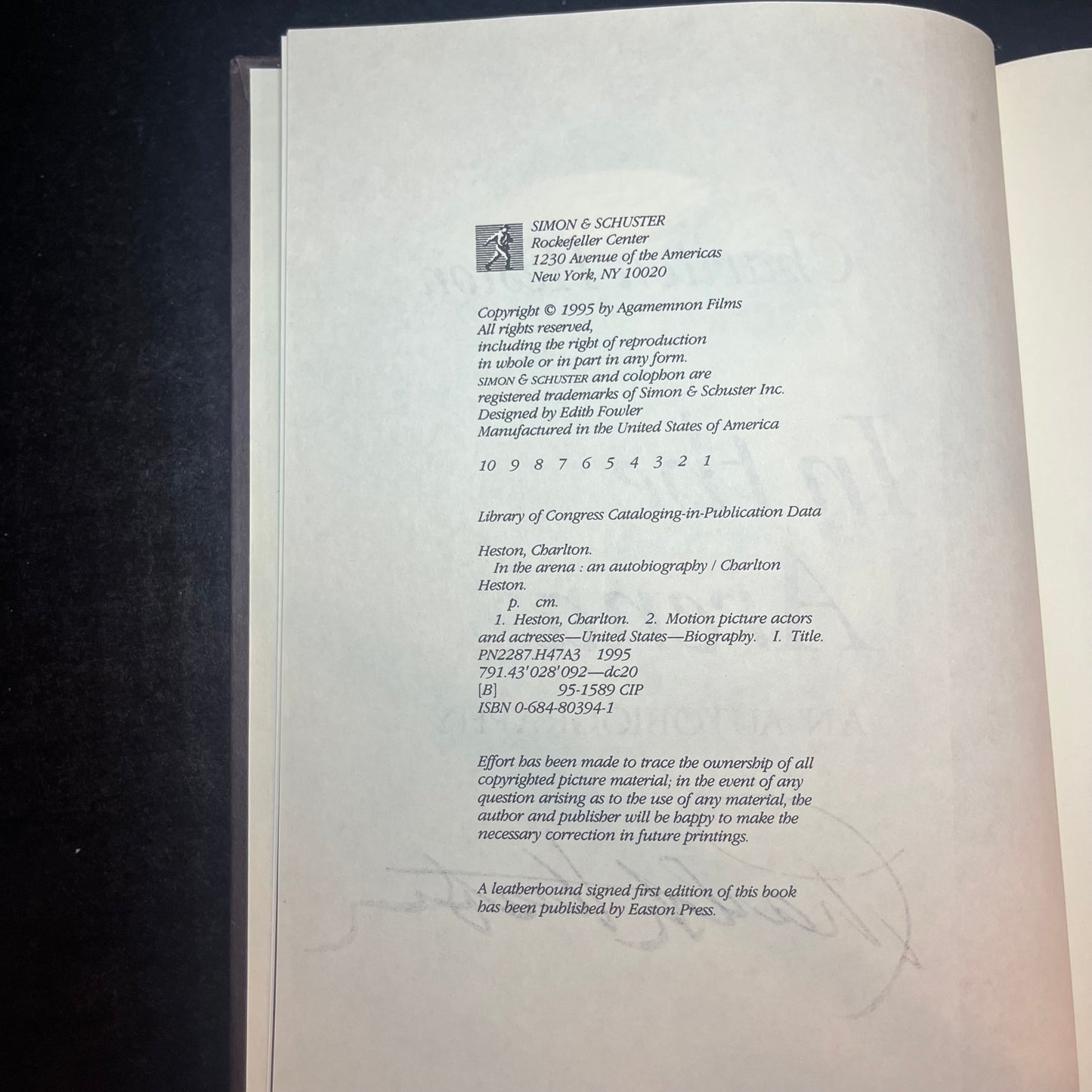 In The Arena - Charlton Heston - Signed Copy - 1st Edition - 1995