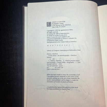 In The Arena - Charlton Heston - Signed Copy - 1st Edition - 1995