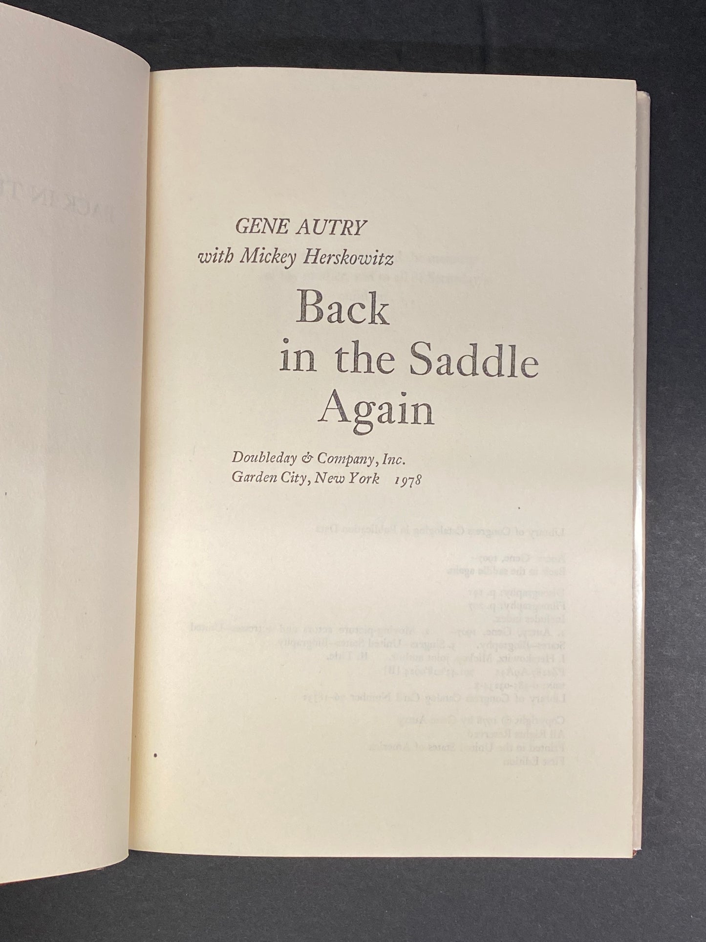 Back in the Saddle Again - Gene Autry - First Edition - 1978