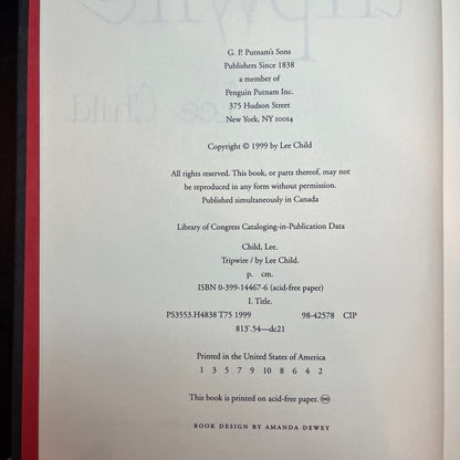 Tripwire - Lee Child - First Edition - 1999