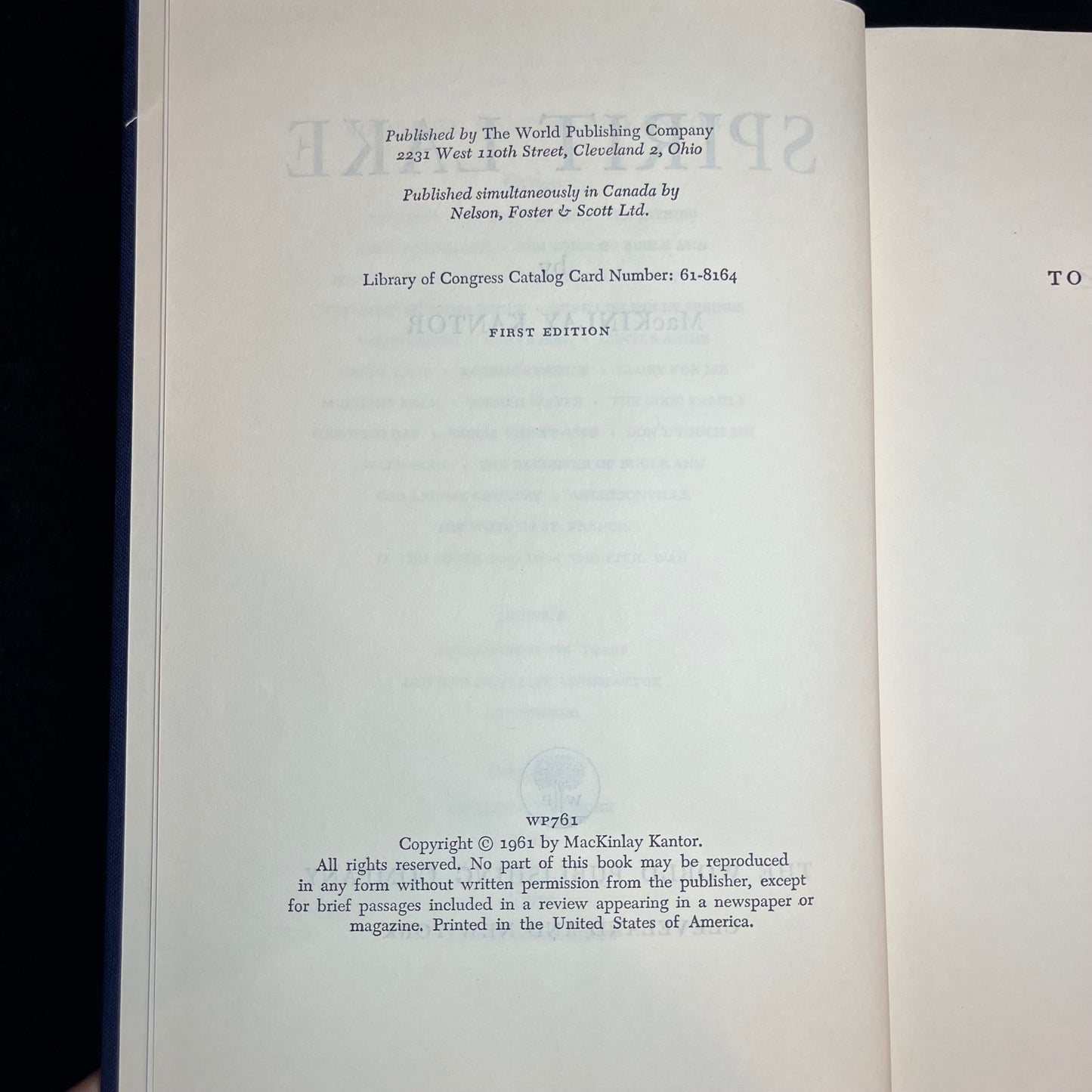 Spirit Lake - Mackinlay Kantor - 1st Edition - 1961