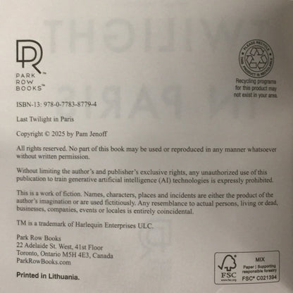 Last Twilight in Paris - Pam Jenoff - Signed - Barnes and Noble Special Edition - 2025