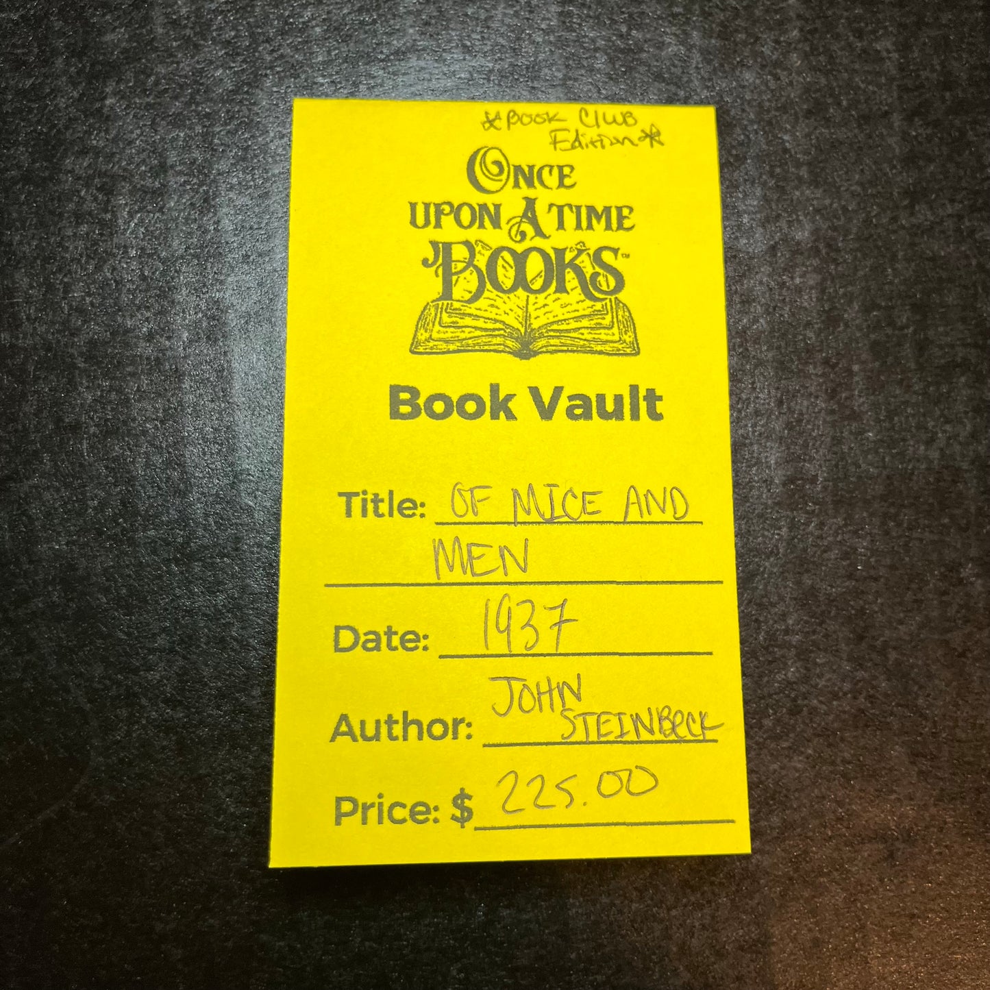 Of Mice and Men - John Steinbeck - Book Club Edition - 1937