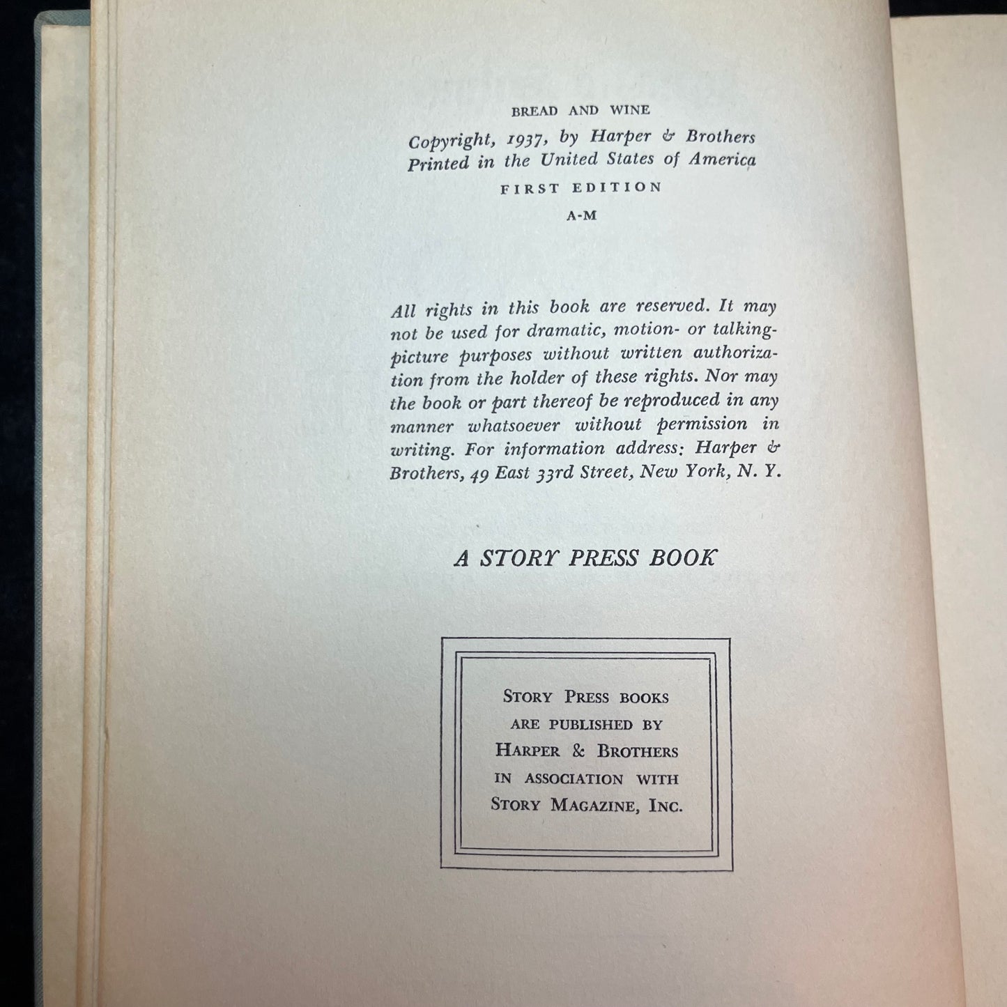 Bread and Wine - Ignazio Silone - 1st Edition - 1937