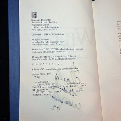 An Autobiography Willie - Willie Nelson & Bud Shrake - Signed Copy - 1988