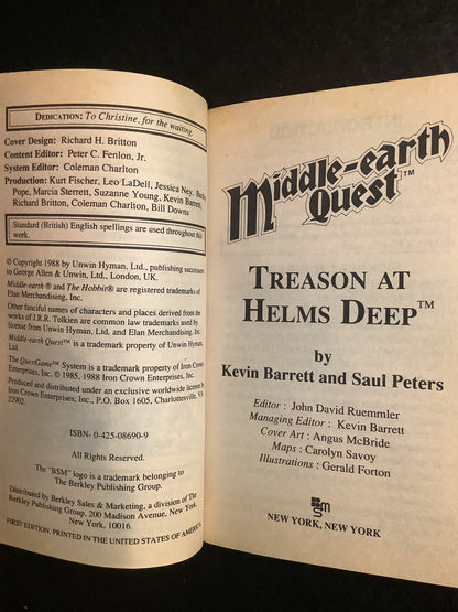 Middle Earth Quest - Kerin Barrett & Saul Peters - Scarce - 1988