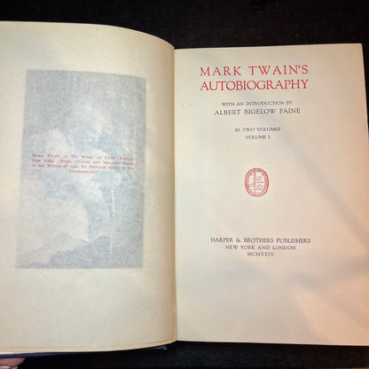Mark Twain's Autobiography - Mark Twain - October Printing - 1st Edition - 2 Volume Set - 1924