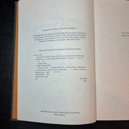 Rex Barney's Thank Youuuu - Rex Barney and Norman L. Macht - Signed Copy - 1993