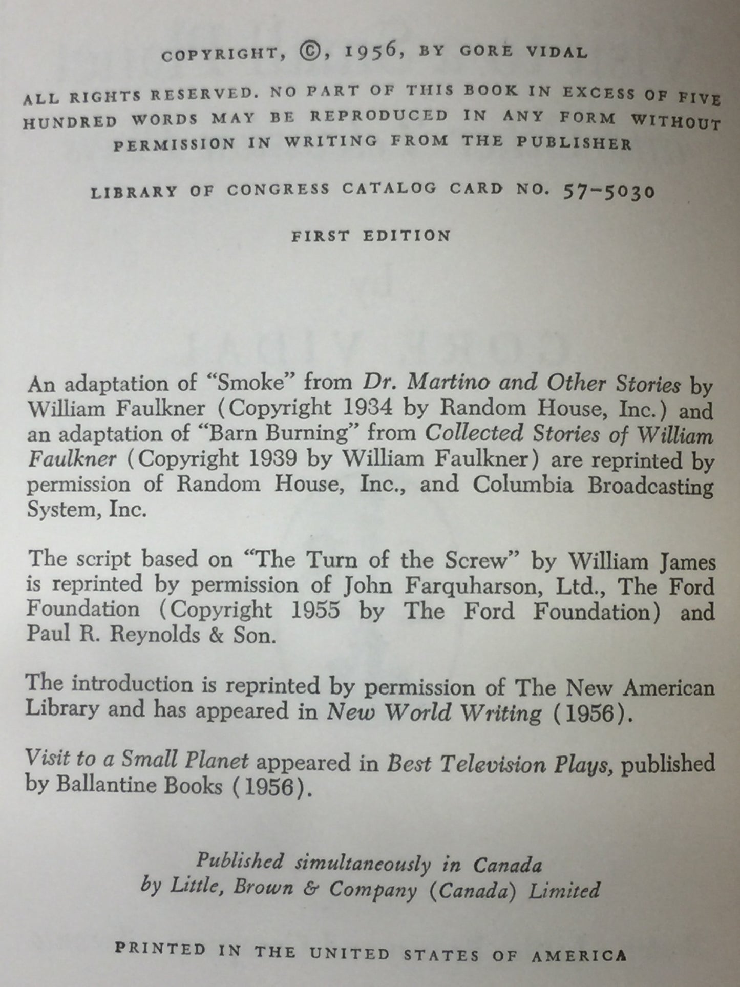 Visit to a Small Planet - Gore Vidal - 1st Edition - 1956