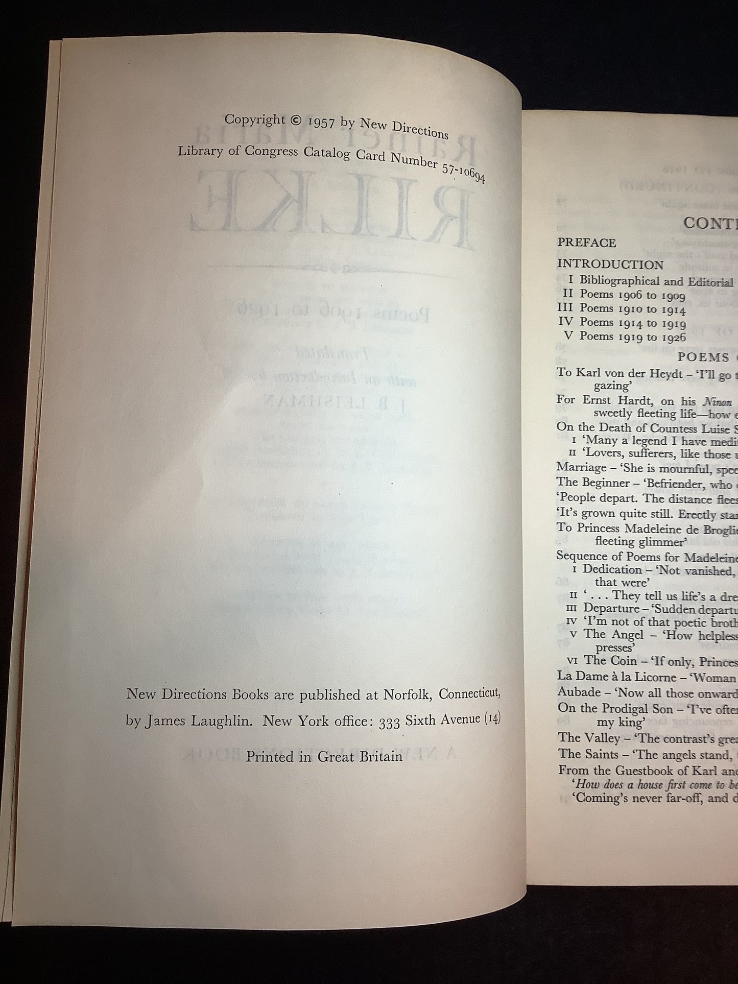 Poems 1906 - 1926 Rainer Maria Rilke - Rainer Maria Rilke - 1st Thus - 1957