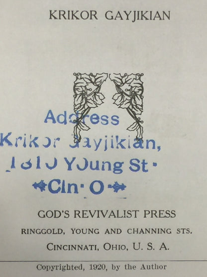 Martyred Armenia and the Story of My Life - Krikor Gayjikian - Signed - 1920