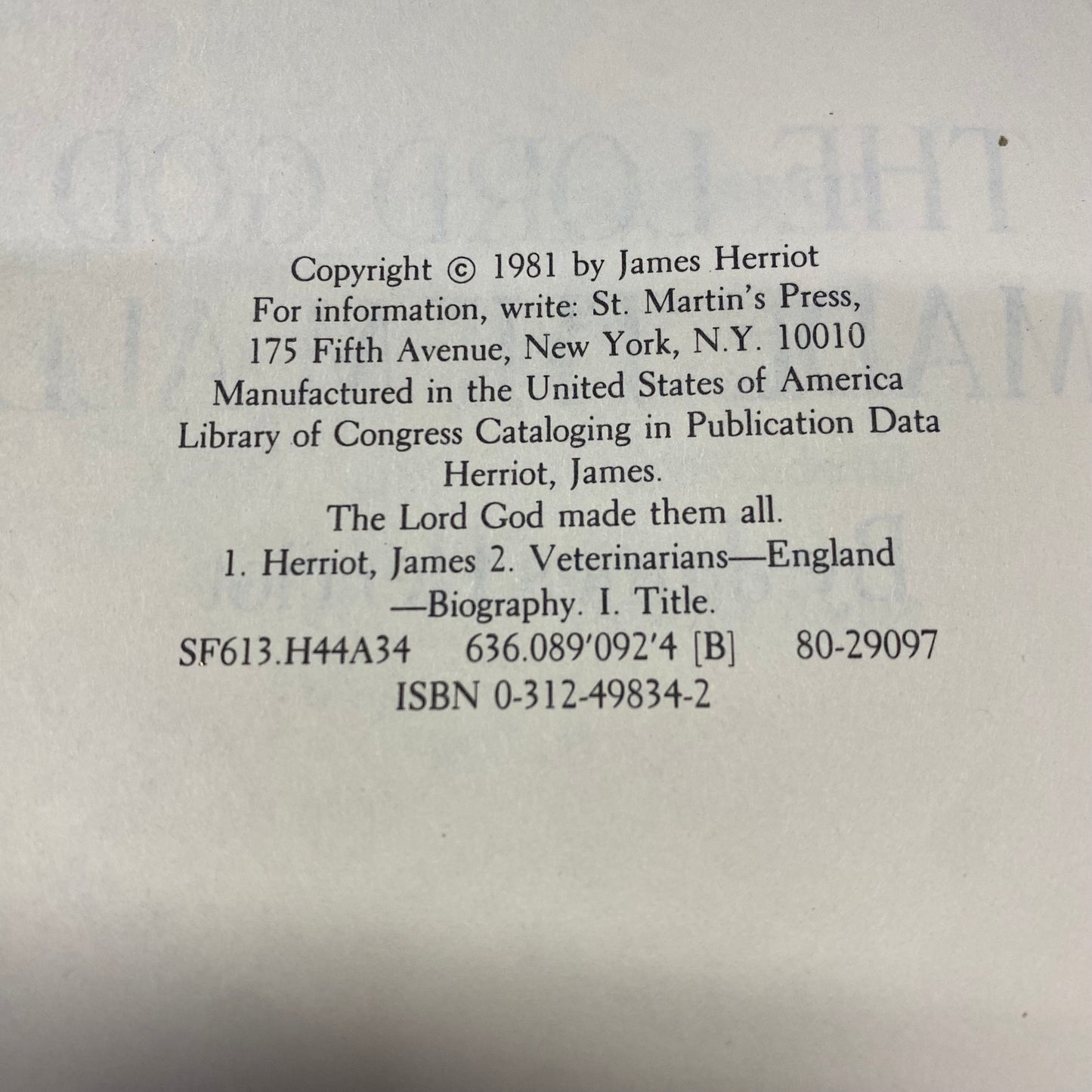 The Lord God Made Them All - James Herriot - 1st Edition - 1981