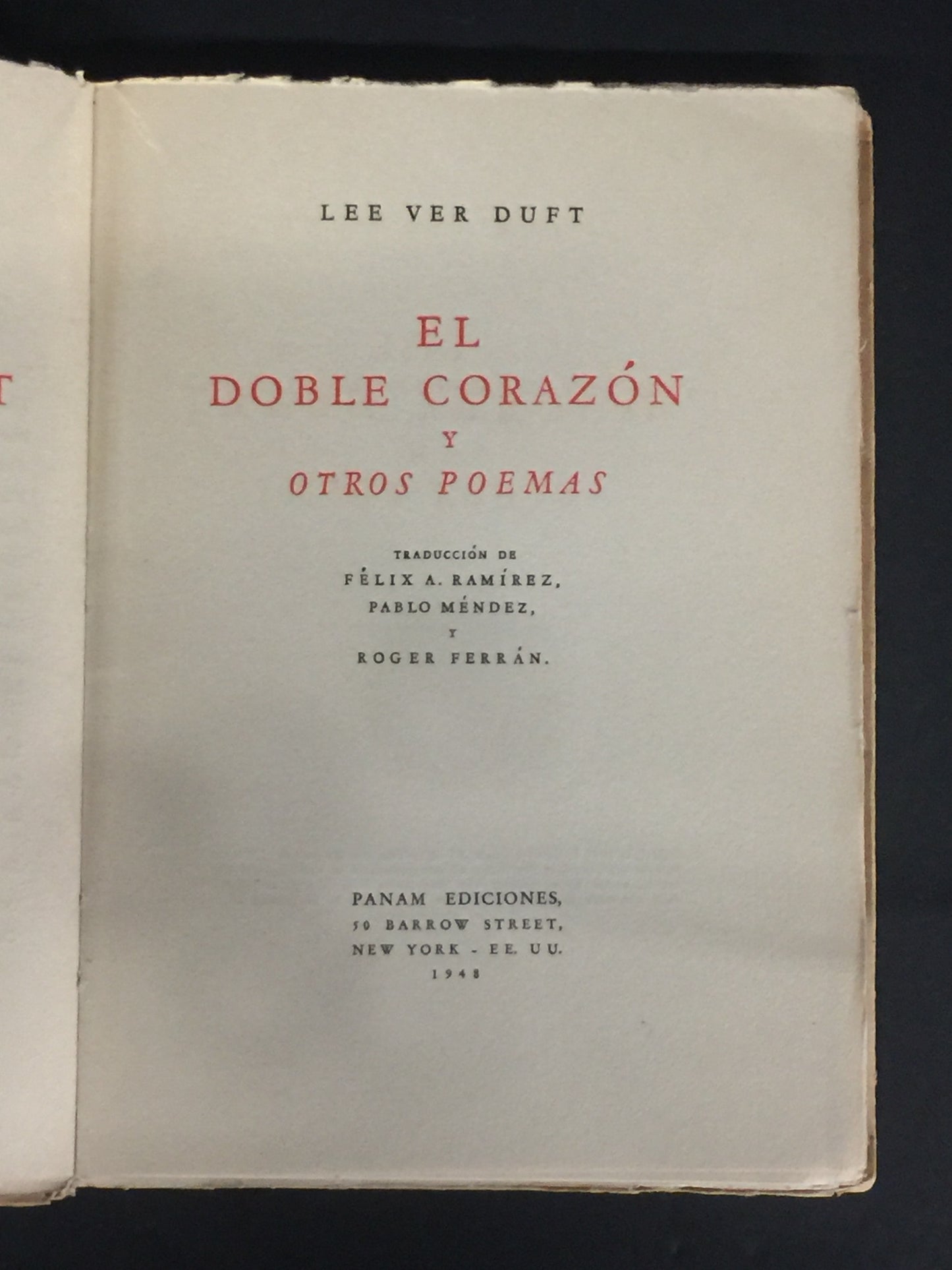 The Double Heart and Other Poems - Lee Ver Duft - In English and Spanish - Signed - 1948