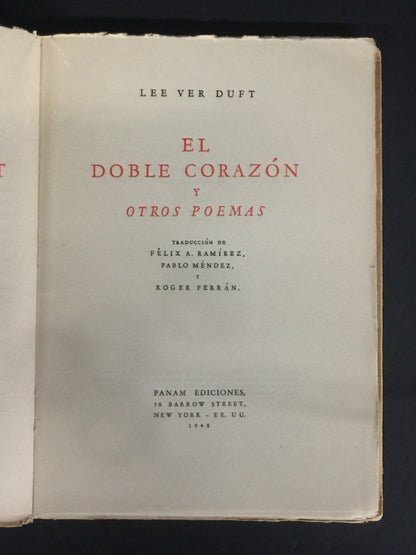 The Double Heart and Other Poems - Lee Ver Duft - In English and Spanish - Signed - 1948