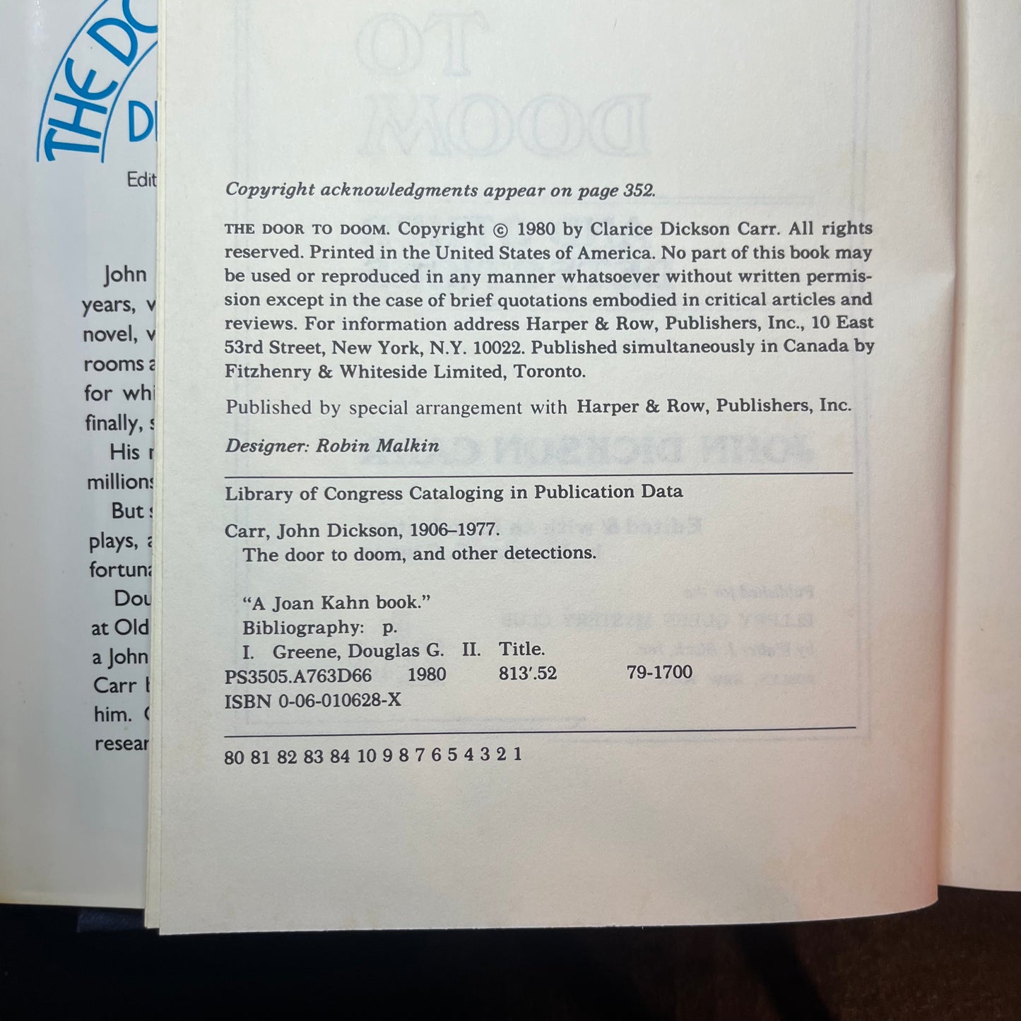 The Door to Doom - John Dickson Carr - 1st Edition - 1980