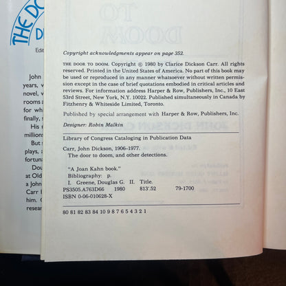 The Door to Doom - John Dickson Carr - 1st Edition - 1980