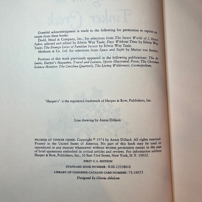 Pilgrim at Tinker Creek - Annie Dillard - 1st Edition - 1974