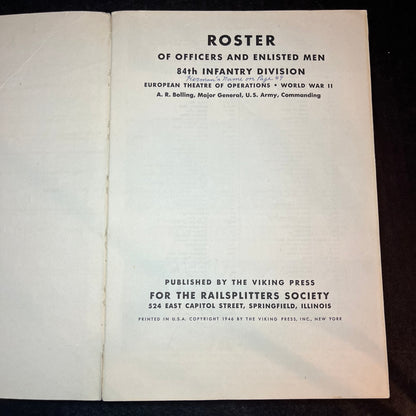 Roster of Officers and Enlisted Men 84th Infantry Division - A.R. Bolling - 1946