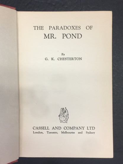 The Paradoxes of Mr. Pond - G.K. Chesterton - 2nd Print - 1937