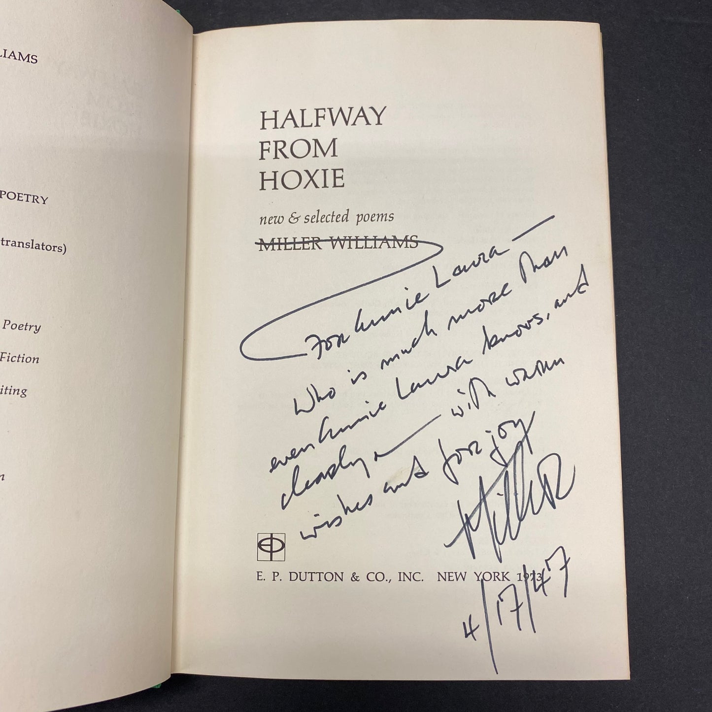 Halfway from Hoxie - Miller Williams - Signed - 1st Edition - 1973