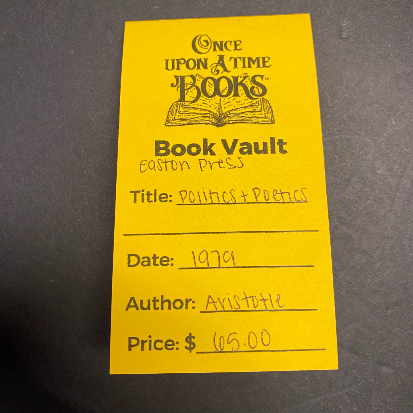 Politics and Poetics - Aristotle - Easton Press - 1979