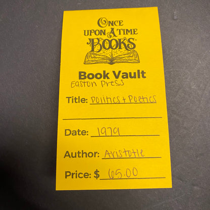 Politics and Poetics - Aristotle - Easton Press - 1979