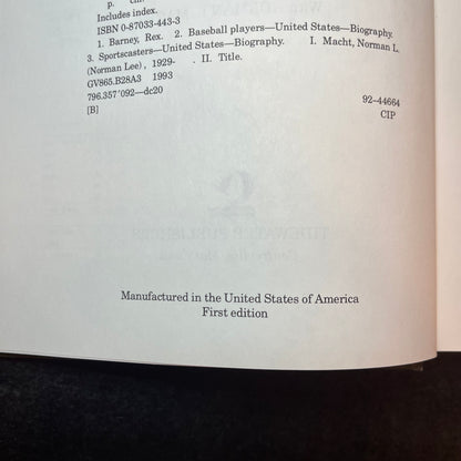 Rex Barney's Thank Youuuu - Rex Barney and Norman L. Macht - Signed Copy - 1993