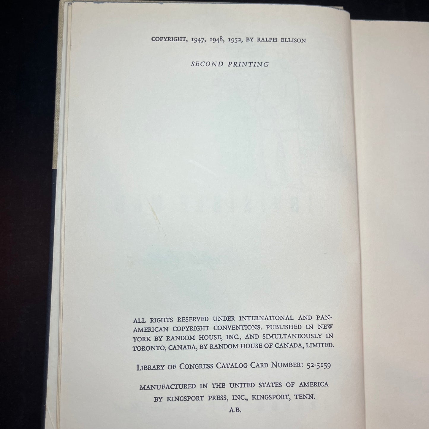The Invisible Man - Ralph Ellison - First Edition Second Print - 1952