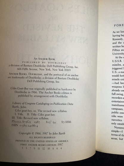 Giles Goat - Boy - John Barth - Signed - 1987