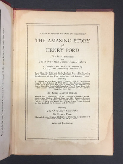 The Amazing Story of Henry Ford - James Martin Miller - Salesman Dummy - 1922