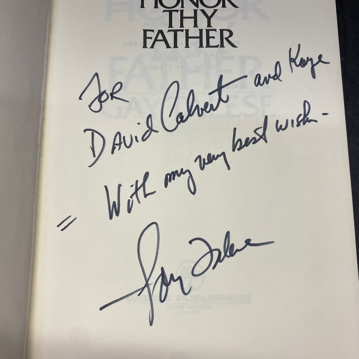 Honor Thy Father - Gay Talese - Signed - 1st Edition - 1971