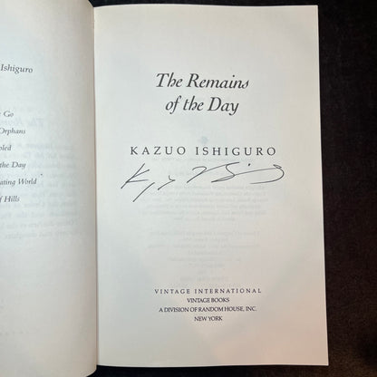 The Remains of the Day - Kazuo Ishiguro - Signed Copy - 1988
