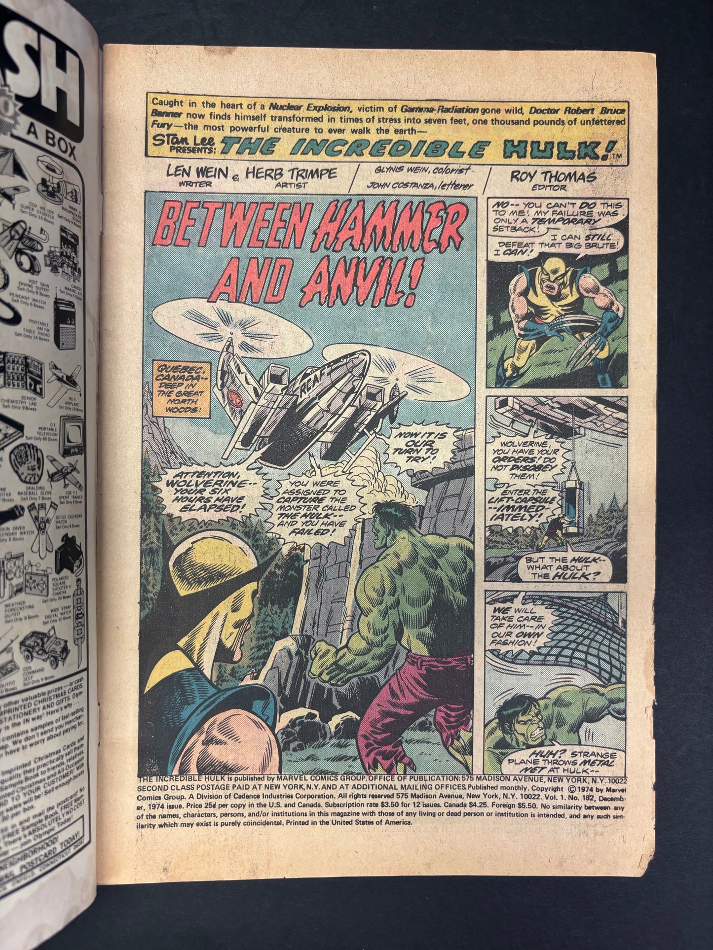 The Incredible Hulk! Between Hammer and Anvil - Len Wein - 1st Appearance of Hammer and Anvil - 2nd Appearance of Wolverine - 1974