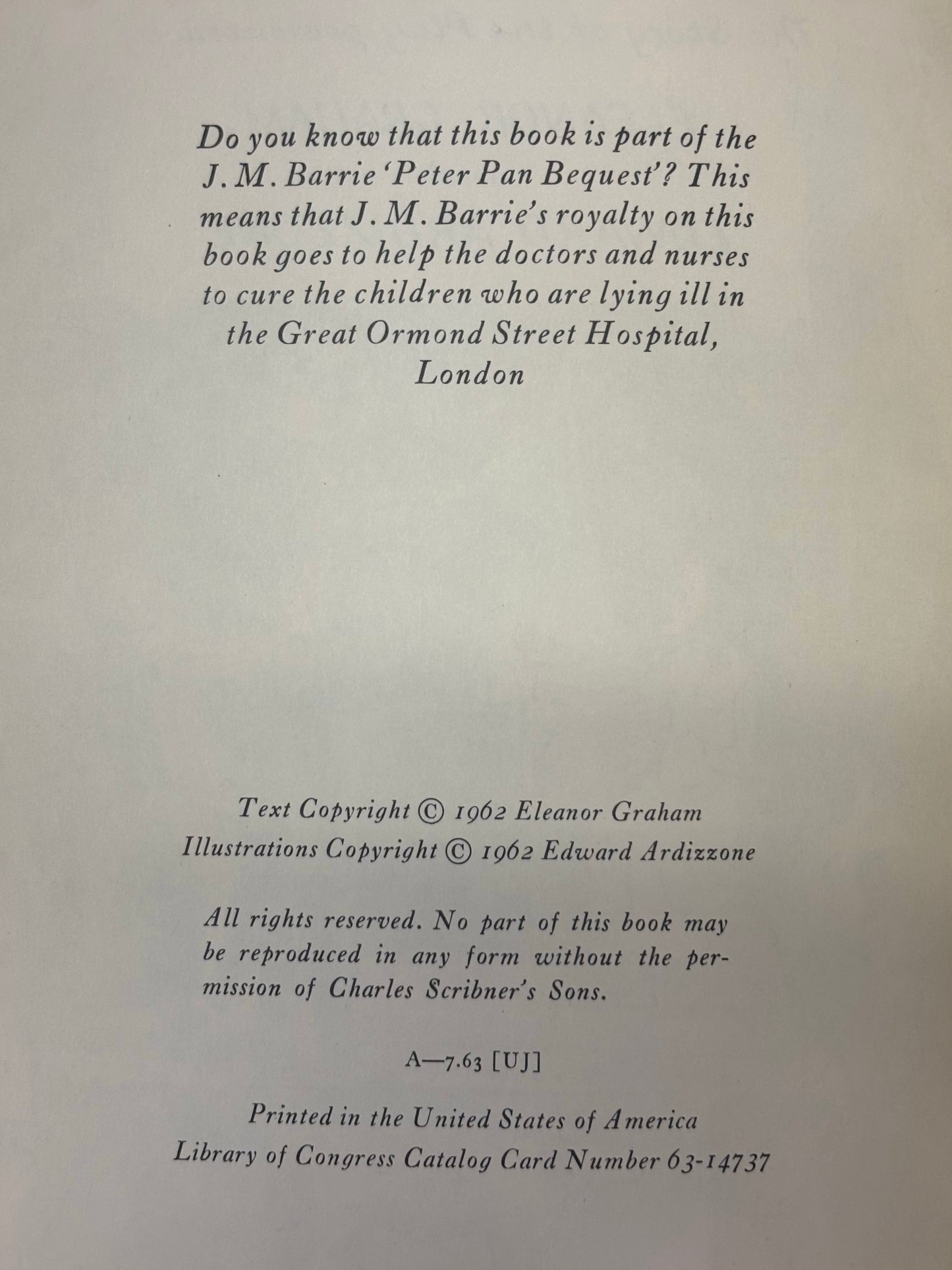 Peter Pan - J. M. Barrie - 1st Thus - 1962