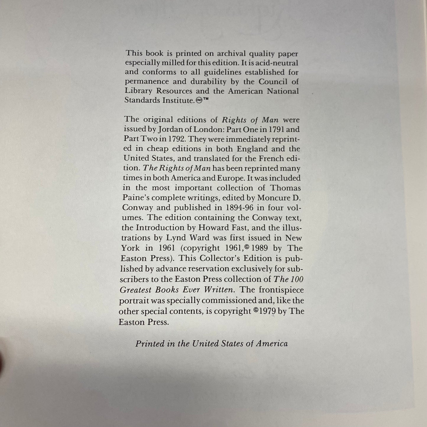 Rights of Man - Thomas Paine - Easton Press - 1979