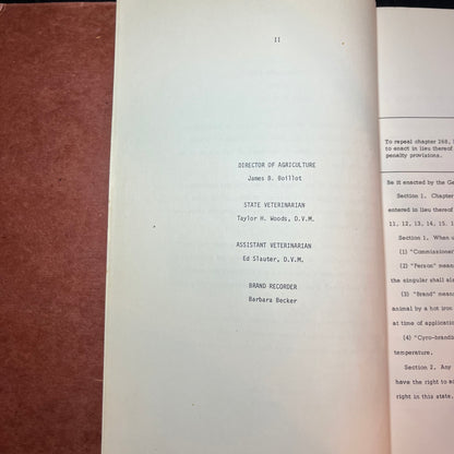 Missouri State Department of Agriculture Brand Book - State of Missouri - First Edition - 1974