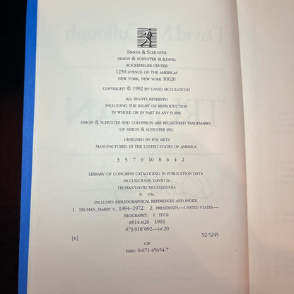 Truman - David McCullough - 2nd Print - Signed - 1992